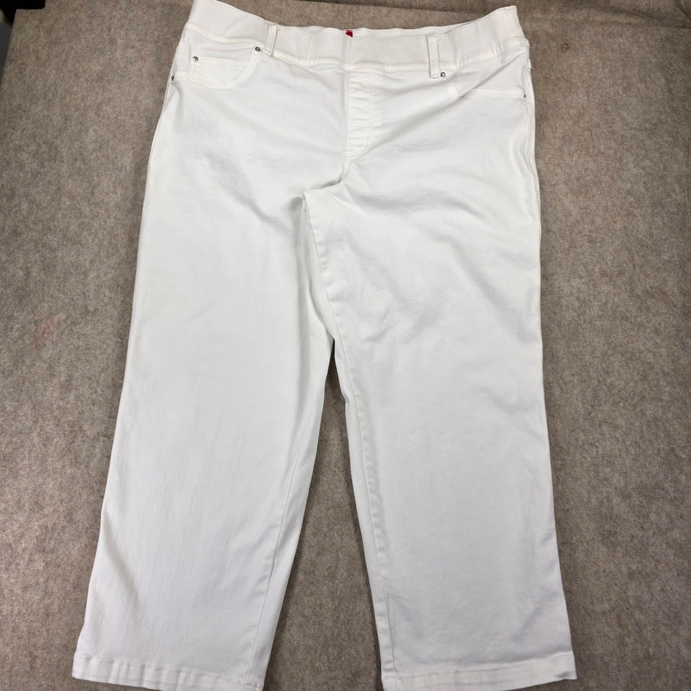 Spanx Womens 3X Petite White Ankle 4-Pocket Jeans Pull On Stretch Denim Pants